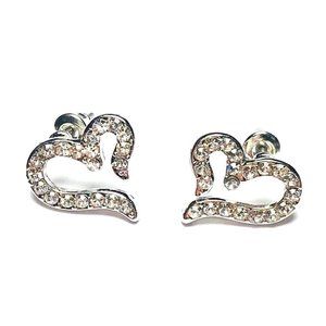 New! Rhinestones Heart Stud Earrings Silver